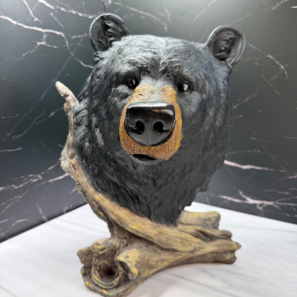 Black Bear Head Sculpture Resin Rustic Cabin Lodge Decor Statue 15 Inch SF Logo